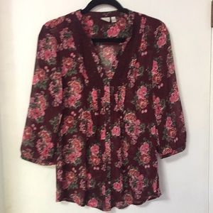 Esprit Burgundy Floral Blouse